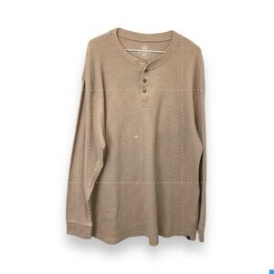 Monument Mens Long Sleeve Waffle Knit Henley Thermal T-Shirt, Tan, 4X